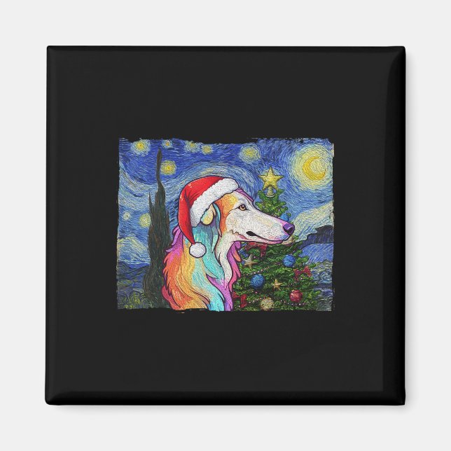 Borzoi Weihnachtsmannmütze Weihnachten Starry Nigh Magnet (Vorne)