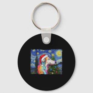 Borzoi Weihnachtsmannmütze Weihnachten Starry Nigh Schlüsselanhänger