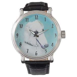 Borzoi (weiß) Malerei - Niedliche Original Hunde K Armbanduhr