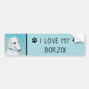 Borzoi (weiß) Malerei - Niedliche Original Hunde K Autoaufkleber