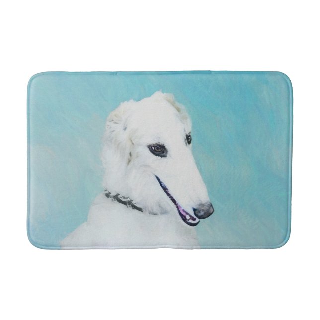 Borzoi (weiß) Malerei - Niedliche Original Hunde K Badematte (Vorderseite)