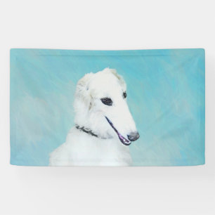 Borzoi (weiß) Malerei - Niedliche Original Hunde K Banner