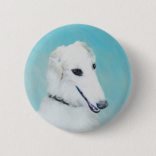 Borzoi (weiß) Malerei - Niedliche Original Hunde K Button