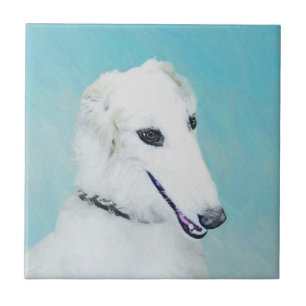 Borzoi (weiß) Malerei - Niedliche Original Hunde K Fliese