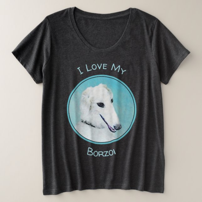 Borzoi (weiß) Malerei - Niedliche Original Hunde K Große Größe T-Shirt (Design vorne)