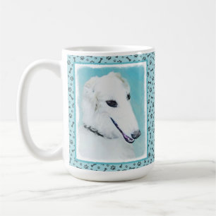 Borzoi (weiß) Malerei - Niedliche Original Hunde K Kaffeetasse
