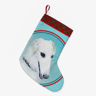 Borzoi (weiß) Malerei - Niedliche Original Hunde K Kleiner Weihnachtsstrumpf