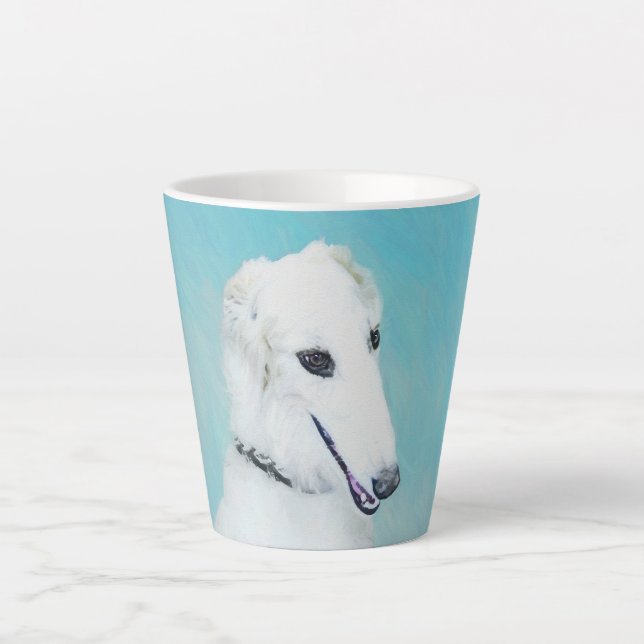 Borzoi (weiß) Malerei - Niedliche Original Hunde K Milchtasse (Vorderseite)