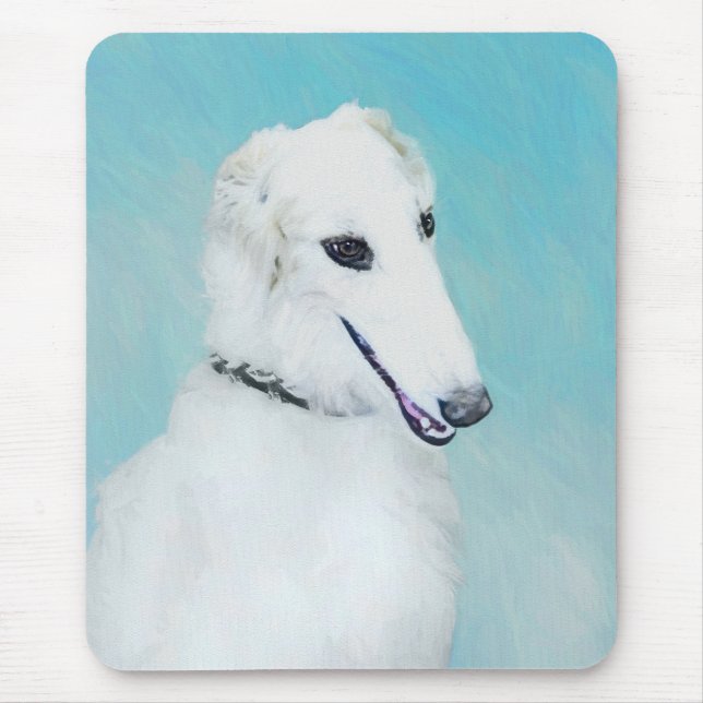 Borzoi (weiß) Malerei - Niedliche Original Hunde K Mousepad (Vorne)