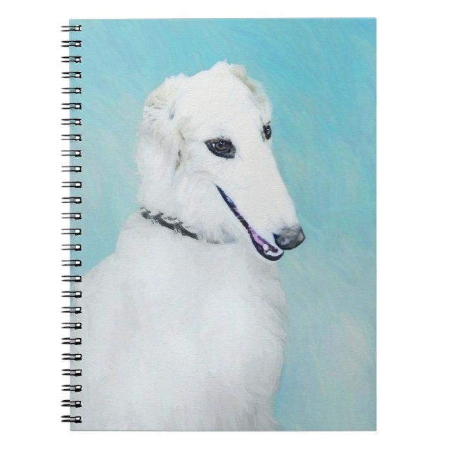 Borzoi (weiß) Malerei - Niedliche Original Hunde K Notizblock (Vorderseite)