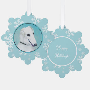 Borzoi (weiß) Malerei - Niedliche Original Hunde K Ornament Karte