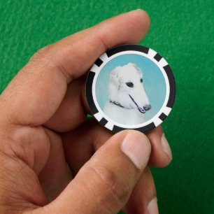 Borzoi (weiß) Malerei - Niedliche Original Hunde K Pokerchips
