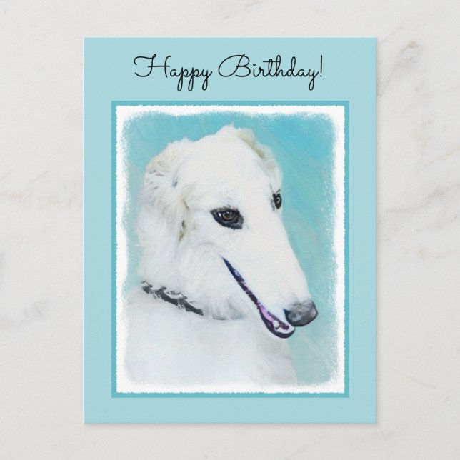 Borzoi (weiß) Malerei - Niedliche Original Hunde K Postkarte (Vorderseite)