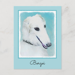 Borzoi (weiß) Malerei - Niedliche Original Hunde K Postkarte