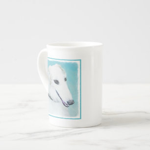 Borzoi (weiß) Malerei - Niedliche Original Hunde K Prozellantasse