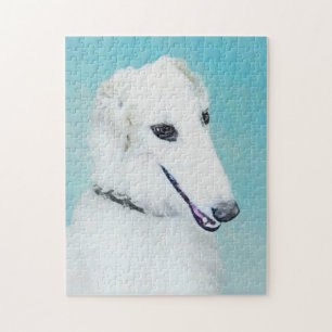 Borzoi (weiß) Malerei - Niedliche Original Hunde K Puzzle