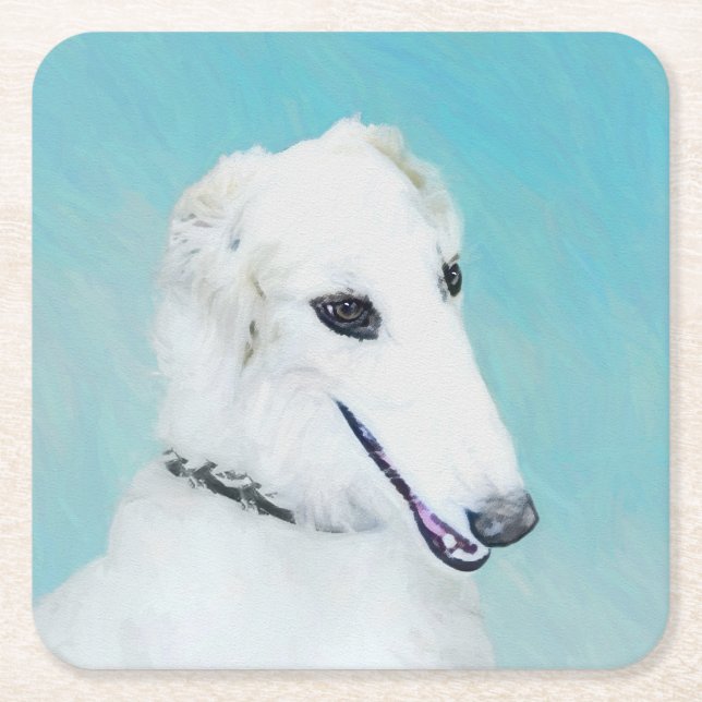 Borzoi (weiß) Malerei - Niedliche Original Hunde K Rechteckiger Pappuntersetzer (Vorderseite)