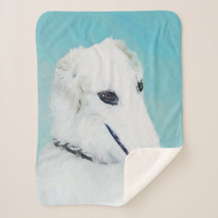 Borzoi (weiß) Malerei - Niedliche Original Hunde K Sherpadecke