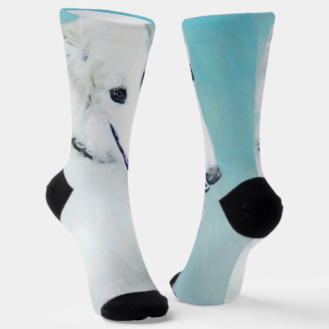 Borzoi (weiß) Malerei - Niedliche Original Hunde K Socken (Gewinkelt)