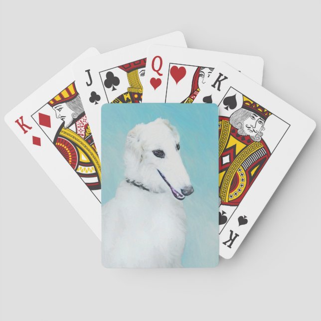 Borzoi (weiß) Malerei - Niedliche Original Hunde K Spielkarten (Rückseite)