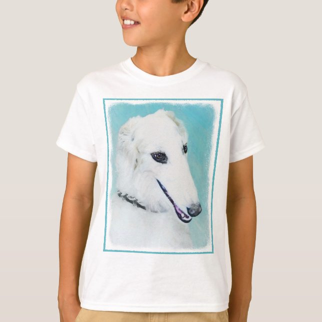 Borzoi (weiß) Malerei - Niedliche Original Hunde K T-Shirt (Vorderseite)