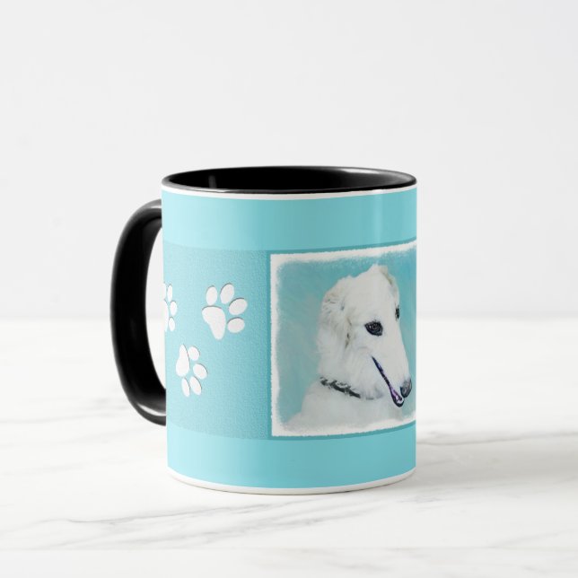 Borzoi (weiß) Malerei - Niedliche Original Hunde K Tasse (Vorderseite Links)
