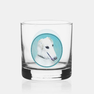 Borzoi (weiß) Malerei - Niedliche Original Hunde K Whiskyglas