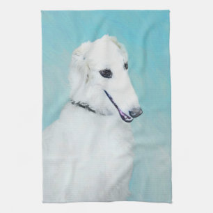 Borzoi (weiß) Malerei - Niedliche Original Hundek Geschirrtuch