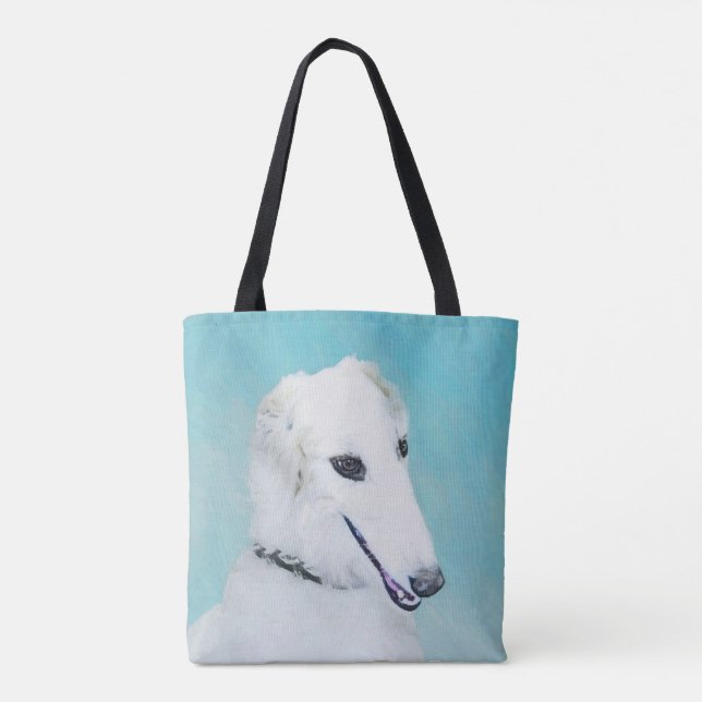 Borzoi (weiß) Malerei - Niedliche Original Hundeku (Rückseite)