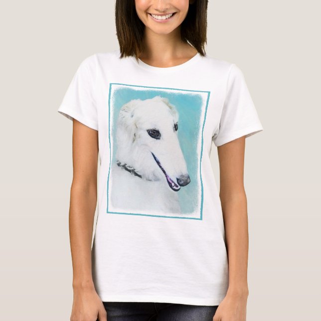 Borzoi (weiß) Malerei - Niedliche Original Hundeku T-Shirt (Vorderseite)