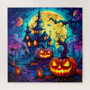 Bösartige Gruselige Geisterhaus Halloween Puzzle