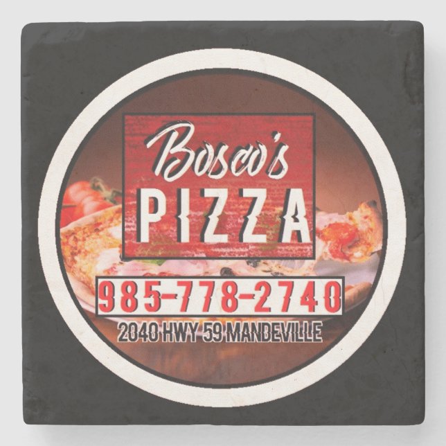 Boscos Pizza-Marmor-Untersetzer Steinuntersetzer (Vorderseite)