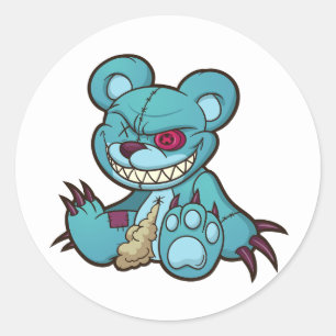 böse blaue Teddybär, die sich auf Illustration set Runder Aufkleber