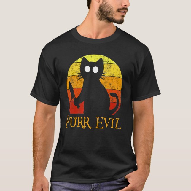 Böse Halloween-Gruselkatze mit Messer T-Shirt (Vorderseite)