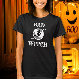 Böse Hexe auf einem Besen reitend Damen Halloween T-Shirt