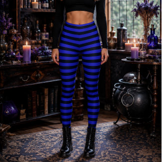 Böse Hexe Blau und Schwarz Gestreifte Halloween Leggings