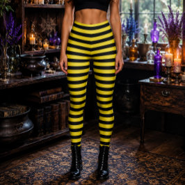 Böse Hexe Gelb und Schwarz Gestreift Halloween Leggings