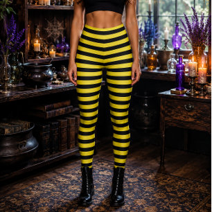 Böse Hexe Gelb und Schwarz Gestreift Halloween Leggings
