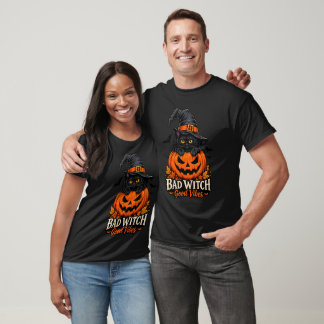 Böse Hexe Gute Vibes Schwarze Katze Kürbis Hallowe T-Shirt