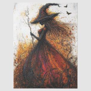 Böse Hexe in Rot mit Fledermäusen Decoupage Seidenpapier
