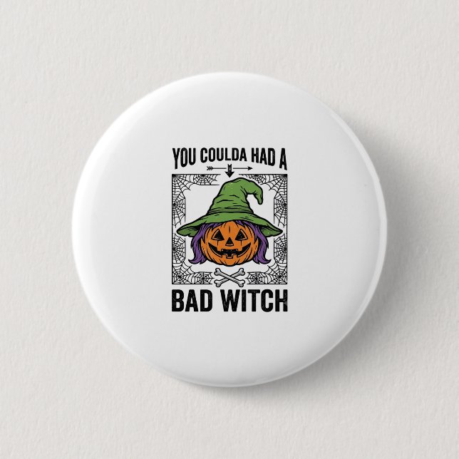 Böse Hexe Lustiger Halloween-Kürbis Hexe_1 Button (Vorderseite)