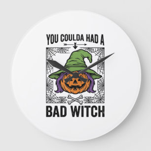 Böse Hexe Lustiger Halloween-Kürbis Hexe_1 Große Wanduhr