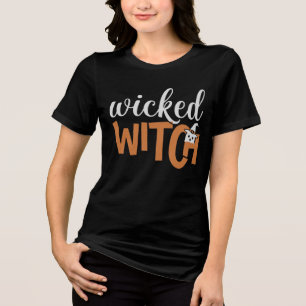 Böse Hexe Orange Schwarz Lustiges Halloween-Gespen Tri-Blend Shirt