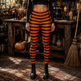 Böse Hexe Orange und Schwarz Gestreifte Halloween Leggings