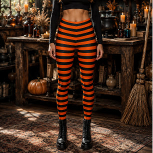 Böse Hexe Orange und Schwarz Gestreifte Halloween Leggings
