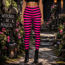 Böse Hexe Rosa und Schwarz Gestreifte Halloween Leggings