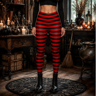 Böse Hexe Rot-Schwarz-Gestreift Halloween Leggings