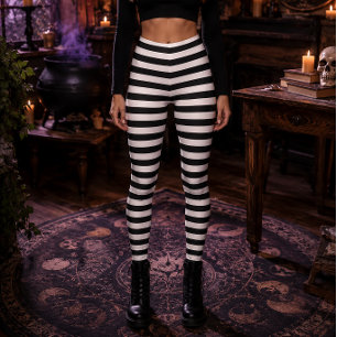 Böse Hexe Schwarz Weiß Gestreifte Halloween Leggings