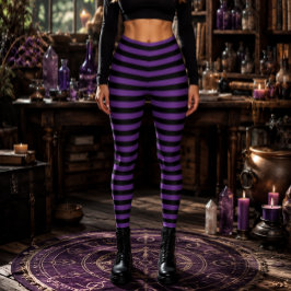 Böse Hexe Violett und Schwarz Gestreift Halloween Leggings
