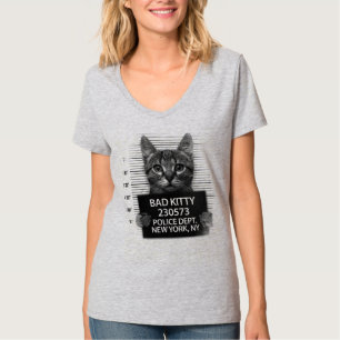Böse Kitty Katze Polizei Verhaftungsfoto Lustig  T-Shirt